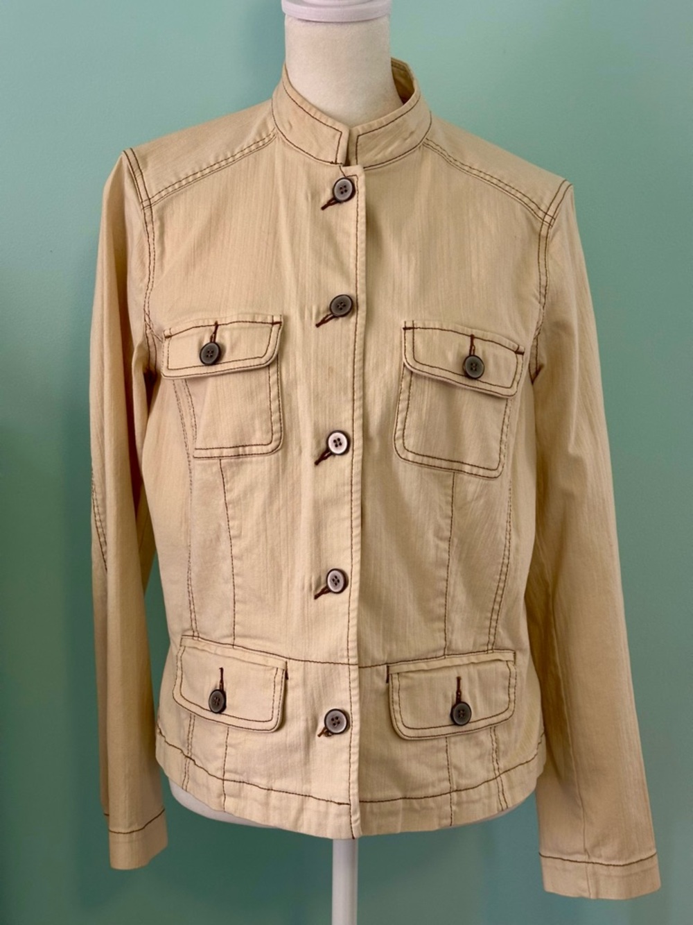 Sigrid Olsen Beige Stand-Collar Utility Jacket